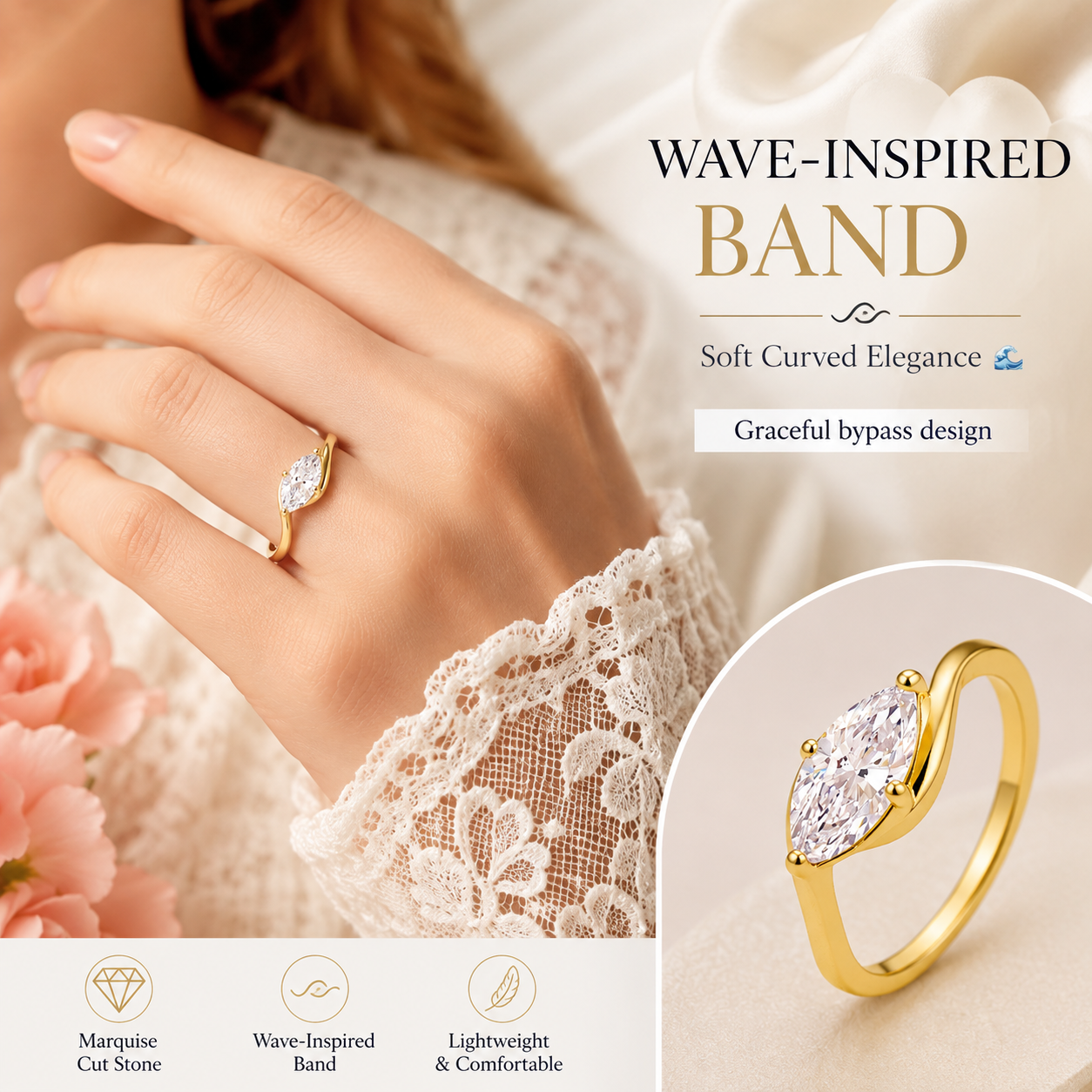 ✨Moissanite 1ct Rippling Romance Marquise Solitaire Ring Silver
