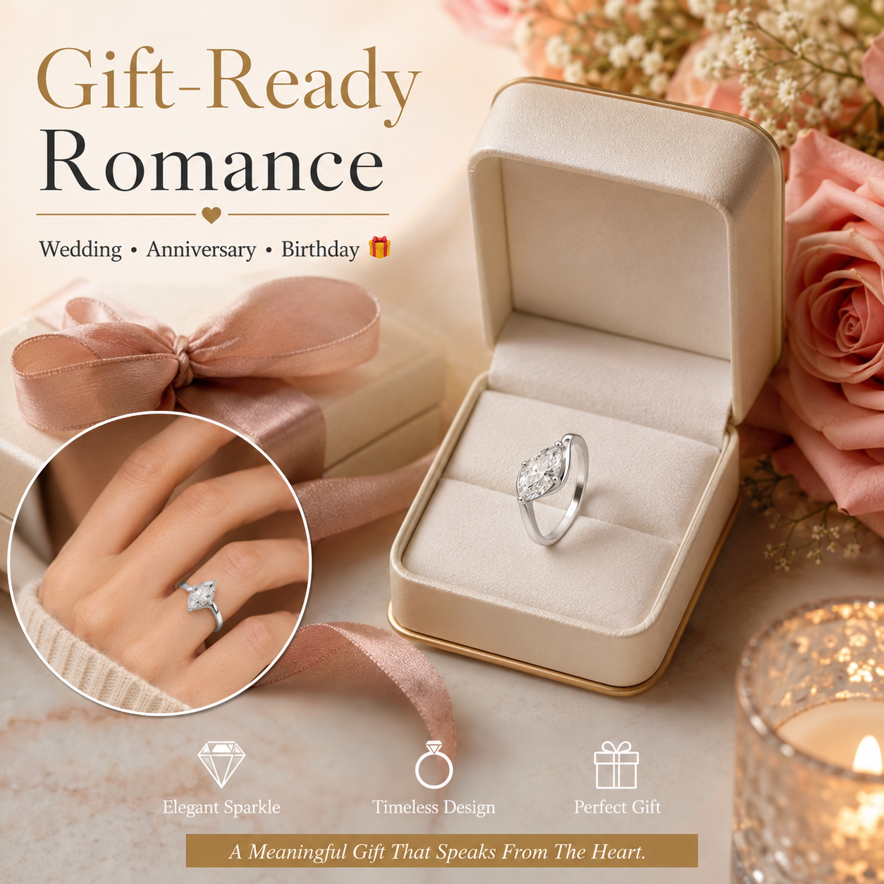 ✨Moissanite 1ct Rippling Romance Marquise Solitaire Ring Silver