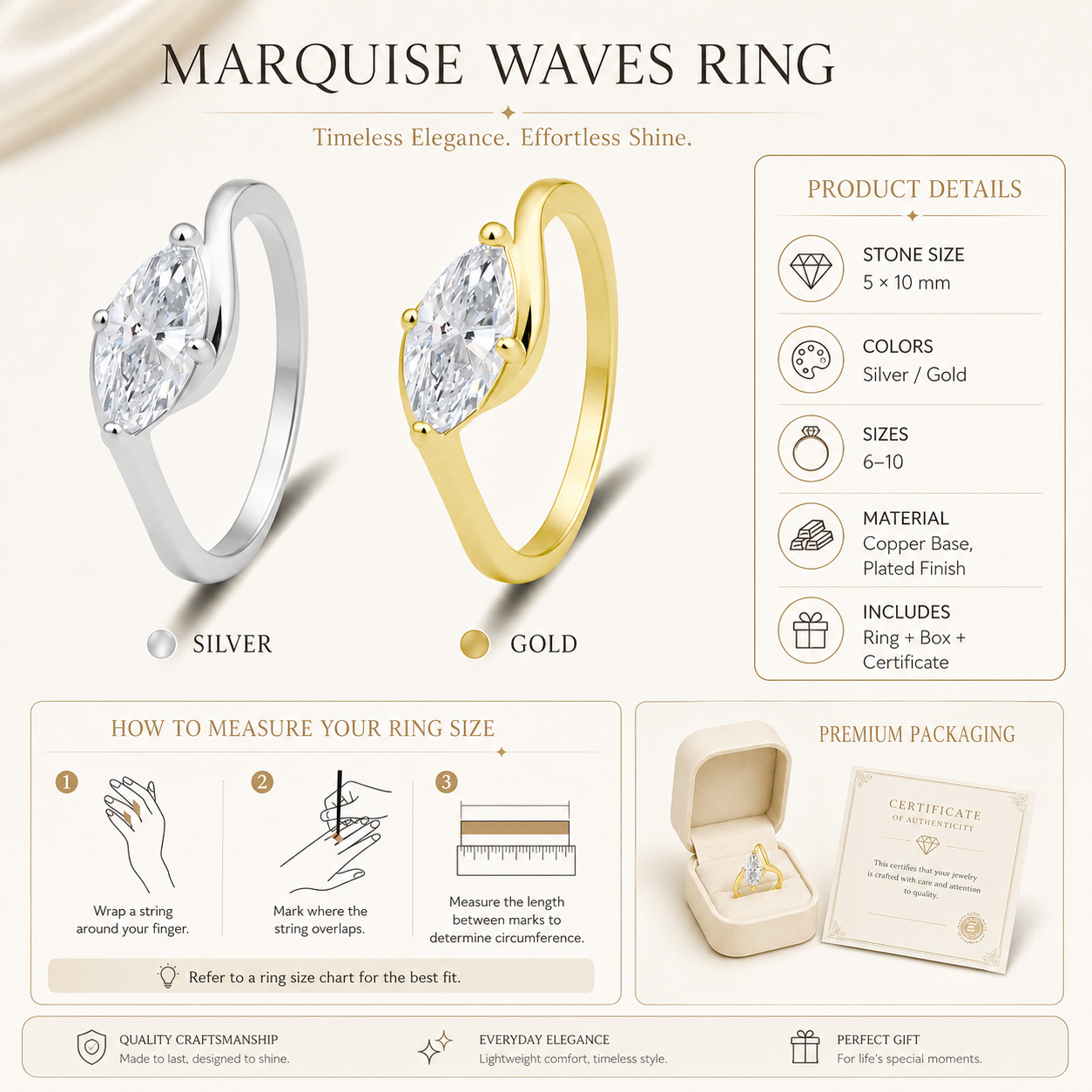 ✨Moissanite 1ct Rippling Romance Marquise Solitaire Ring Silver