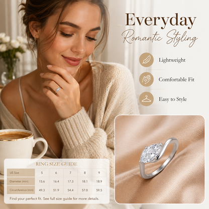 ✨Moissanite 1ct Rippling Romance Marquise Solitaire Ring Silver