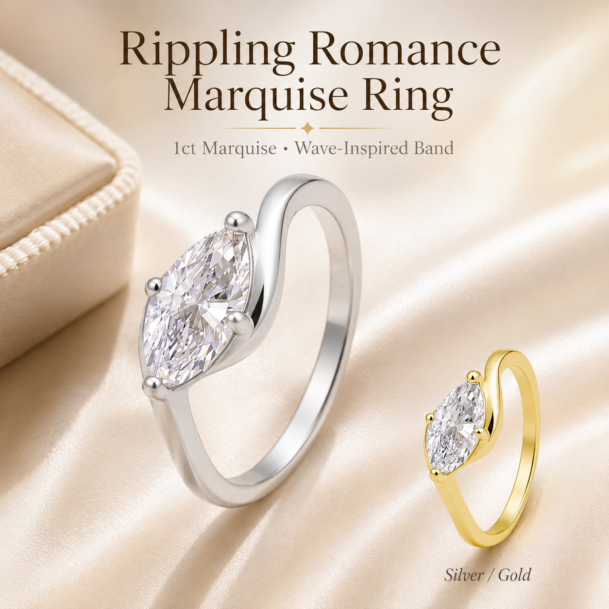 ✨Moissanite 1ct Rippling Romance Marquise Solitaire Ring Silver