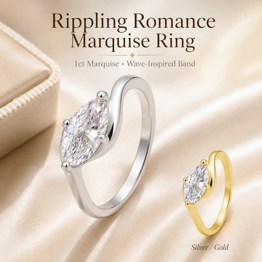 ✨Moissanite 1ct Rippling Romance Marquise Solitaire Ring Silver