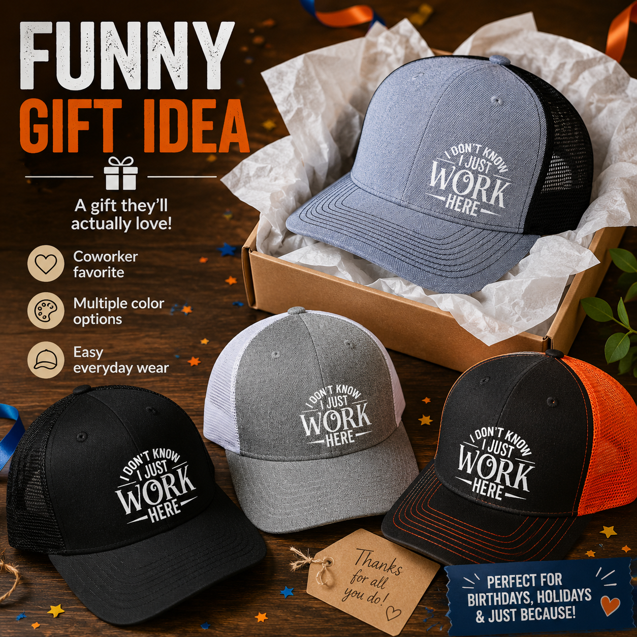 🔥Sarcastic Graphic Trucker Hat - Funny "I Don't Know I Just Work Here" Gag Gift Cap