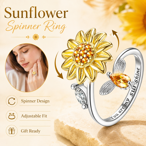☀️Sunflower Fidget Rings for Women,You are My Sunshine Chic Sunflower Open Ring