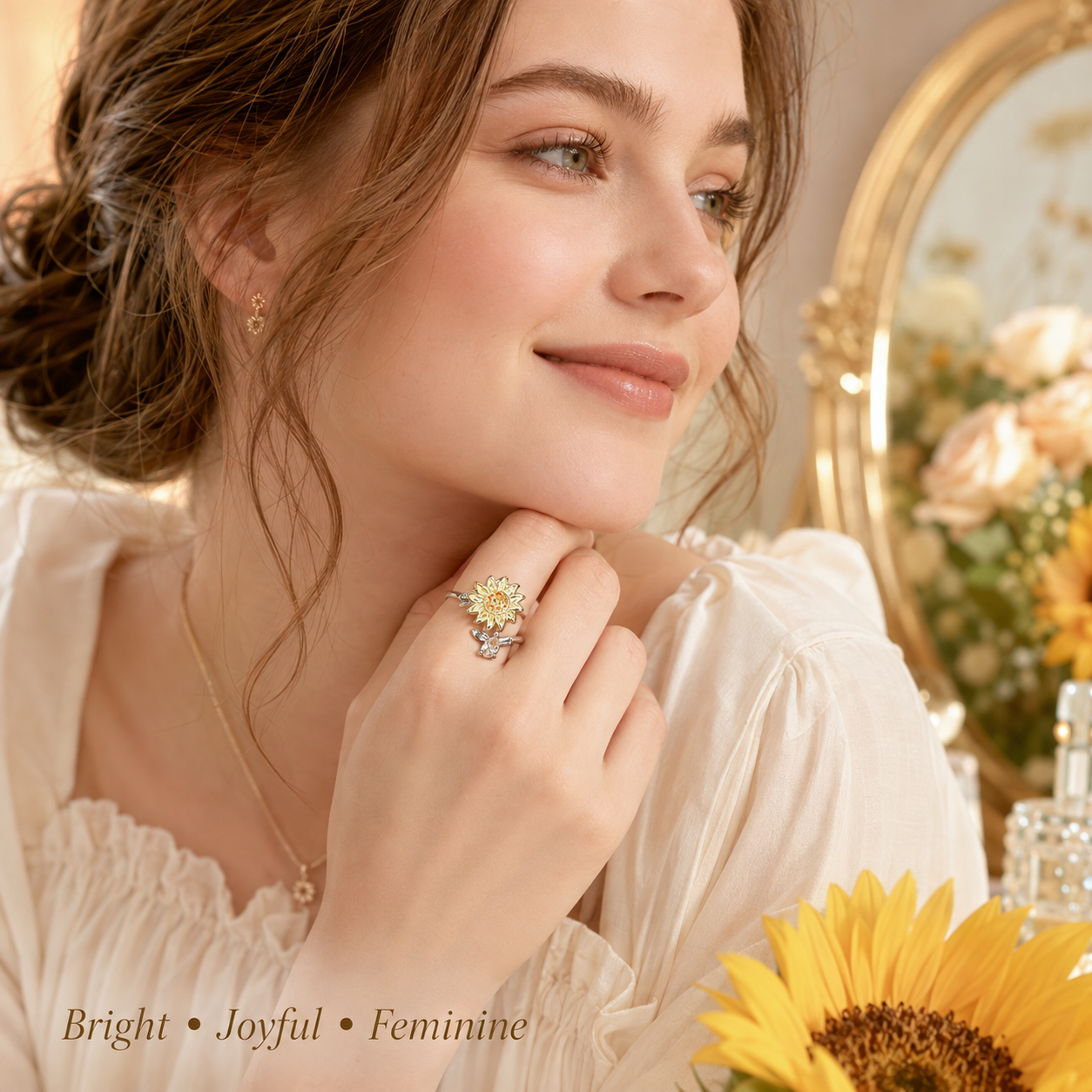 ☀️Sunflower Fidget Rings for Women,You are My Sunshine Chic Sunflower Open Ring