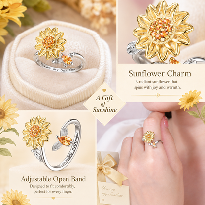 ☀️Sunflower Fidget Rings for Women,You are My Sunshine Chic Sunflower Open Ring
