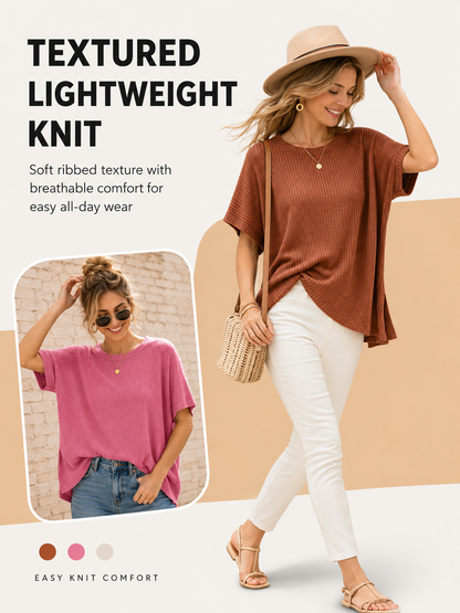 ✨Women's Casual Oversized Solid Knit Pullover Sweater with Puff Short Sleeves