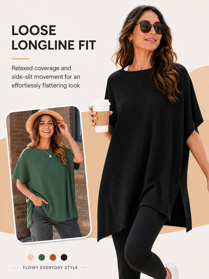 ✨Women's Casual Oversized Solid Knit Pullover Sweater with Puff Short Sleeves