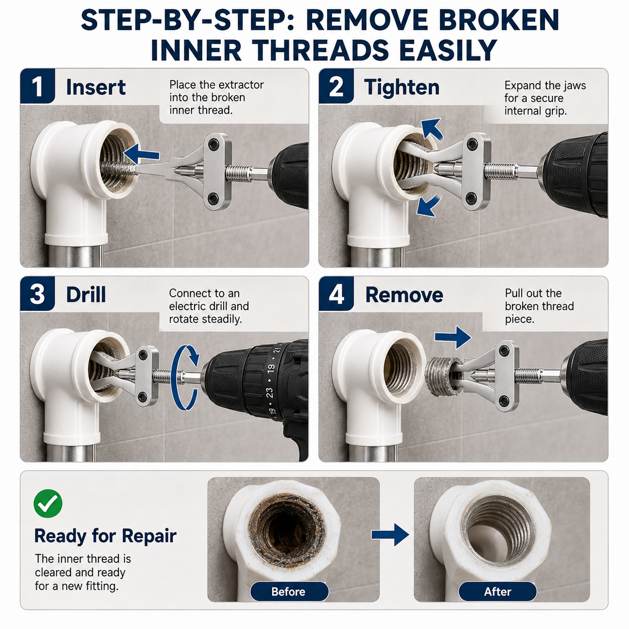 🛠️Broken Pipe Thread Extractor, Universal 1/2" 3/4" 1" Pipe Nipple Remover