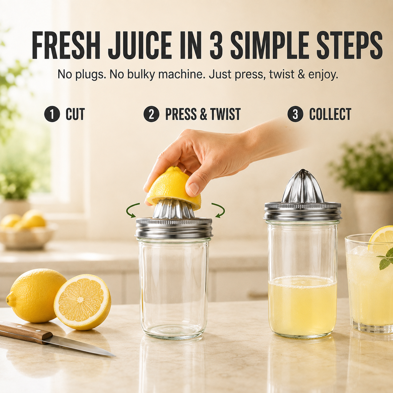 🍋 Mason Jar Citrus Juicer – Juice, Collect & Serve with Less Mess