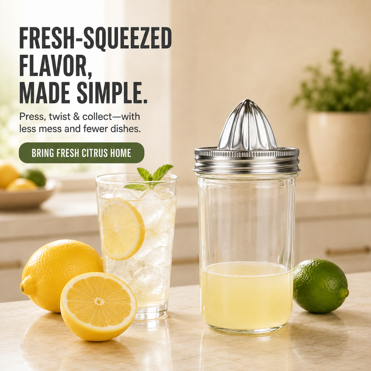 🍋 Mason Jar Citrus Juicer – Juice, Collect & Serve with Less Mess