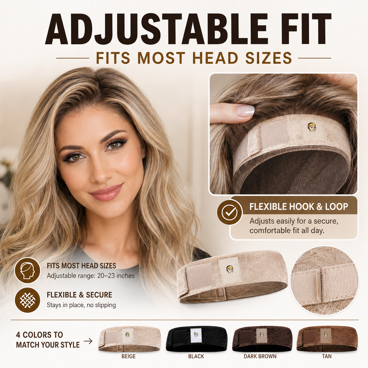 🔥Limited-Time Special Offer Brown Black Wig Grip Band 2pcs for Women Adjustable Headband