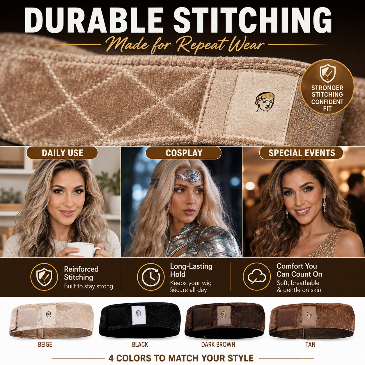 🔥Limited-Time Special Offer Brown Black Wig Grip Band 2pcs for Women Adjustable Headband