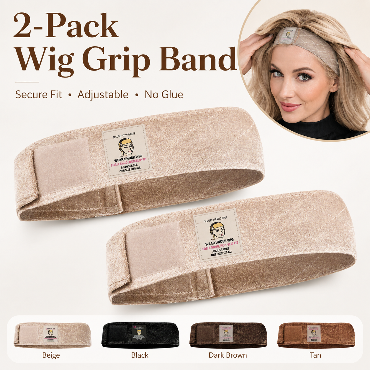 🔥Limited-Time Special Offer Brown Black Wig Grip Band 2pcs for Women Adjustable Headband