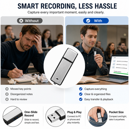 🎙️ 2-in-1 USB Flash Drive Voice Recorder – Smart Noise Reduction & Auto-Save
