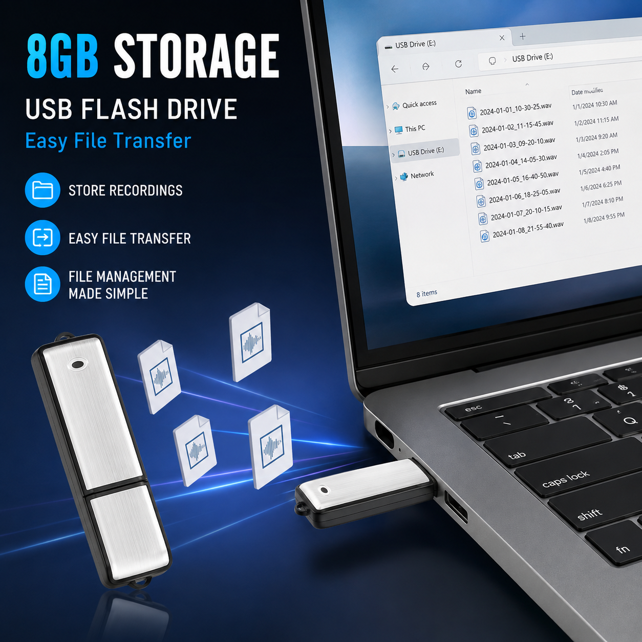 🎙️ 2-in-1 USB Flash Drive Voice Recorder – Smart Noise Reduction & Auto-Save