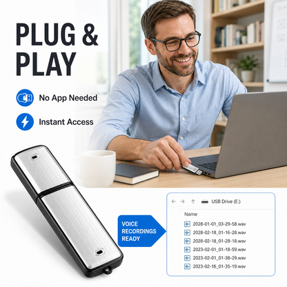 🎙️ 2-in-1 USB Flash Drive Voice Recorder – Smart Noise Reduction & Auto-Save