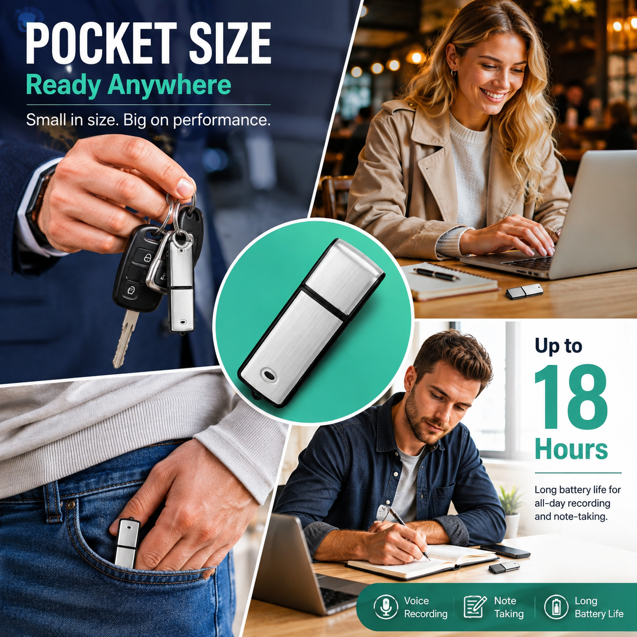 🎙️ 2-in-1 USB Flash Drive Voice Recorder – Smart Noise Reduction & Auto-Save