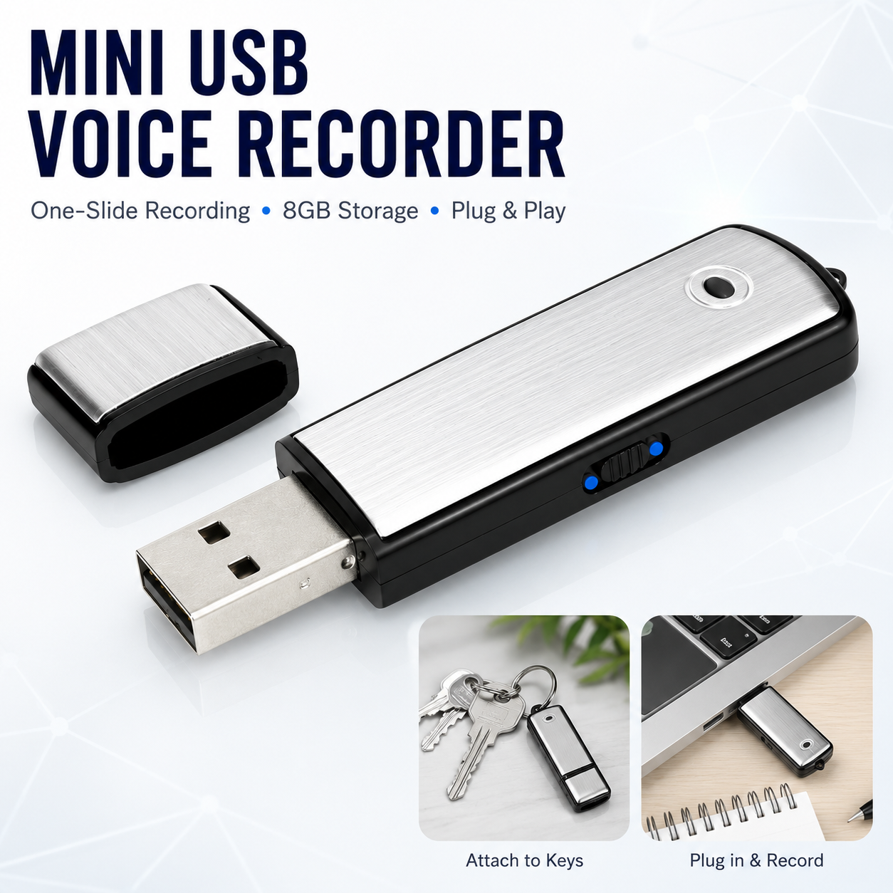 🎙️ 2-in-1 USB Flash Drive Voice Recorder – Smart Noise Reduction & Auto-Save