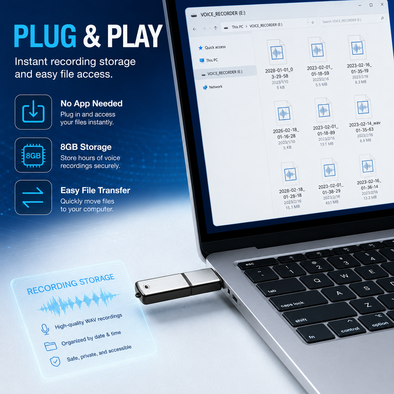 🎙️ 2-in-1 USB Flash Drive Voice Recorder – Smart Noise Reduction & Auto-Save