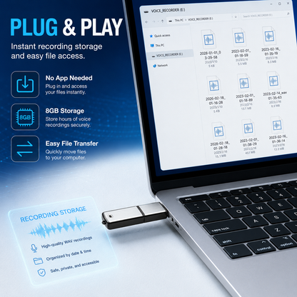 🎙️ 2-in-1 USB Flash Drive Voice Recorder – Smart Noise Reduction & Auto-Save