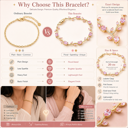 🌷 Bestseller Pink Tulip Bracelet for Women – Gold-Plated Stainless Steel ✨