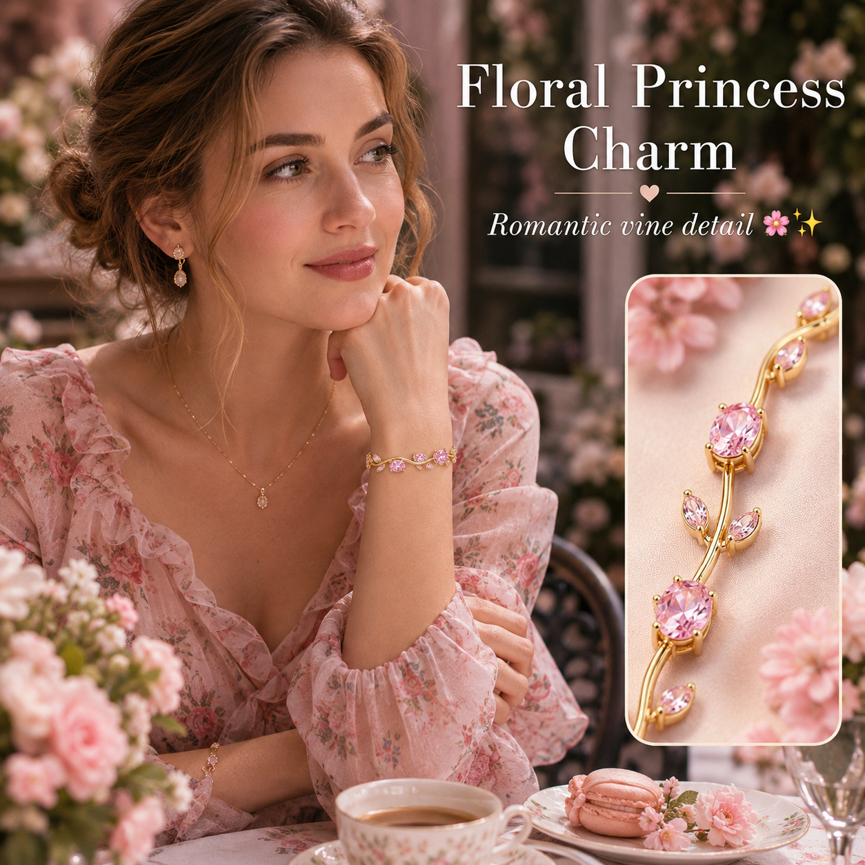 🌷 Bestseller Pink Tulip Bracelet for Women – Gold-Plated Stainless Steel ✨