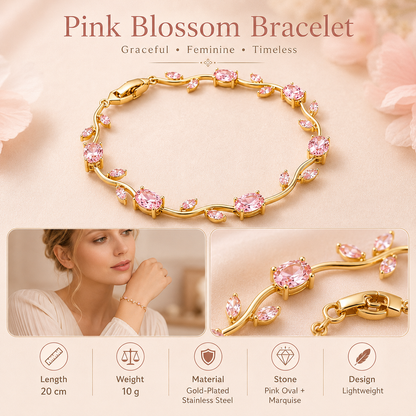 🌷 Bestseller Pink Tulip Bracelet for Women – Gold-Plated Stainless Steel ✨