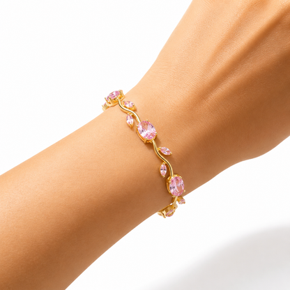 🌷 Bestseller Pink Tulip Bracelet for Women – Gold-Plated Stainless Steel ✨