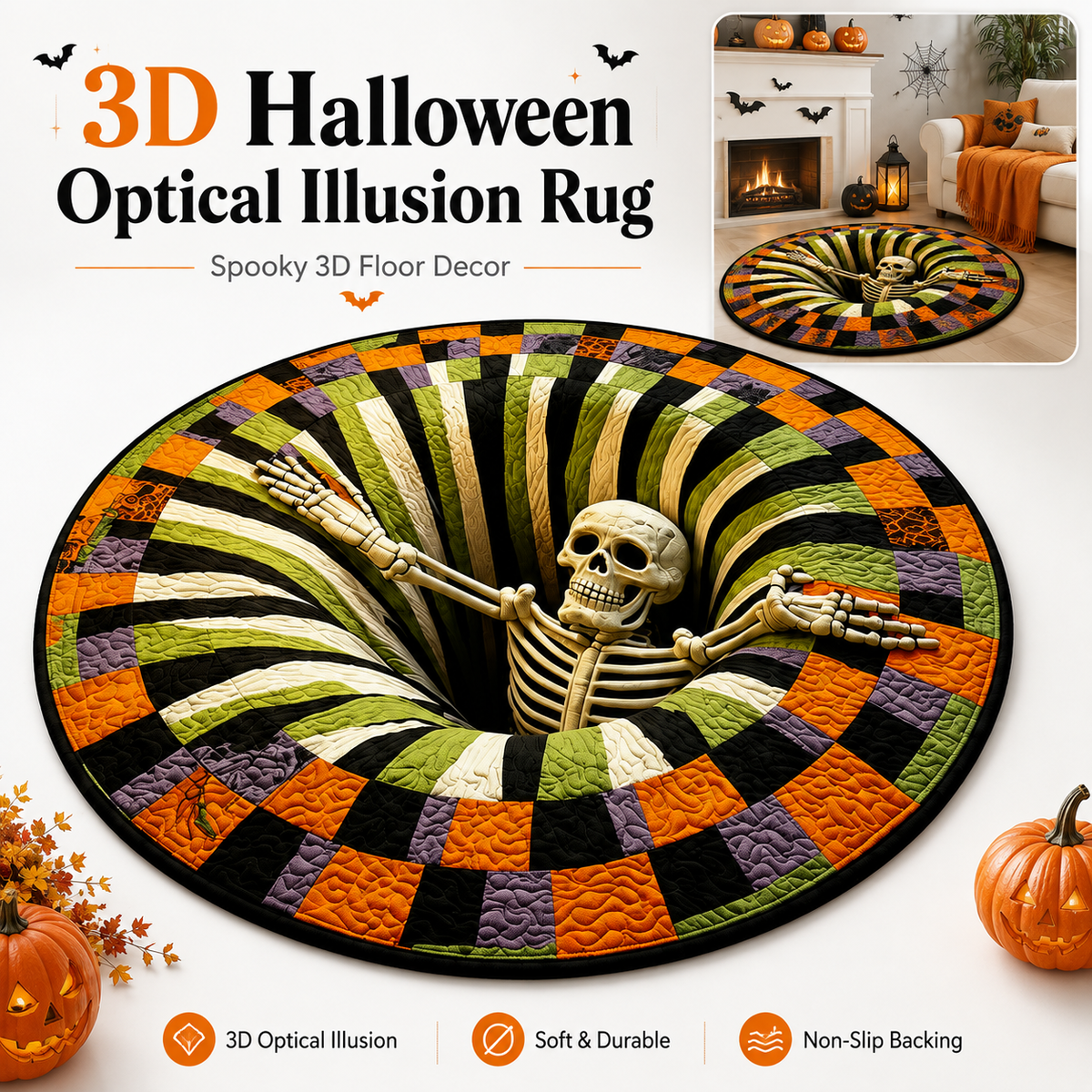🔥 Last Day 30% OFF — 3D Skeleton Vortex Halloween Rug