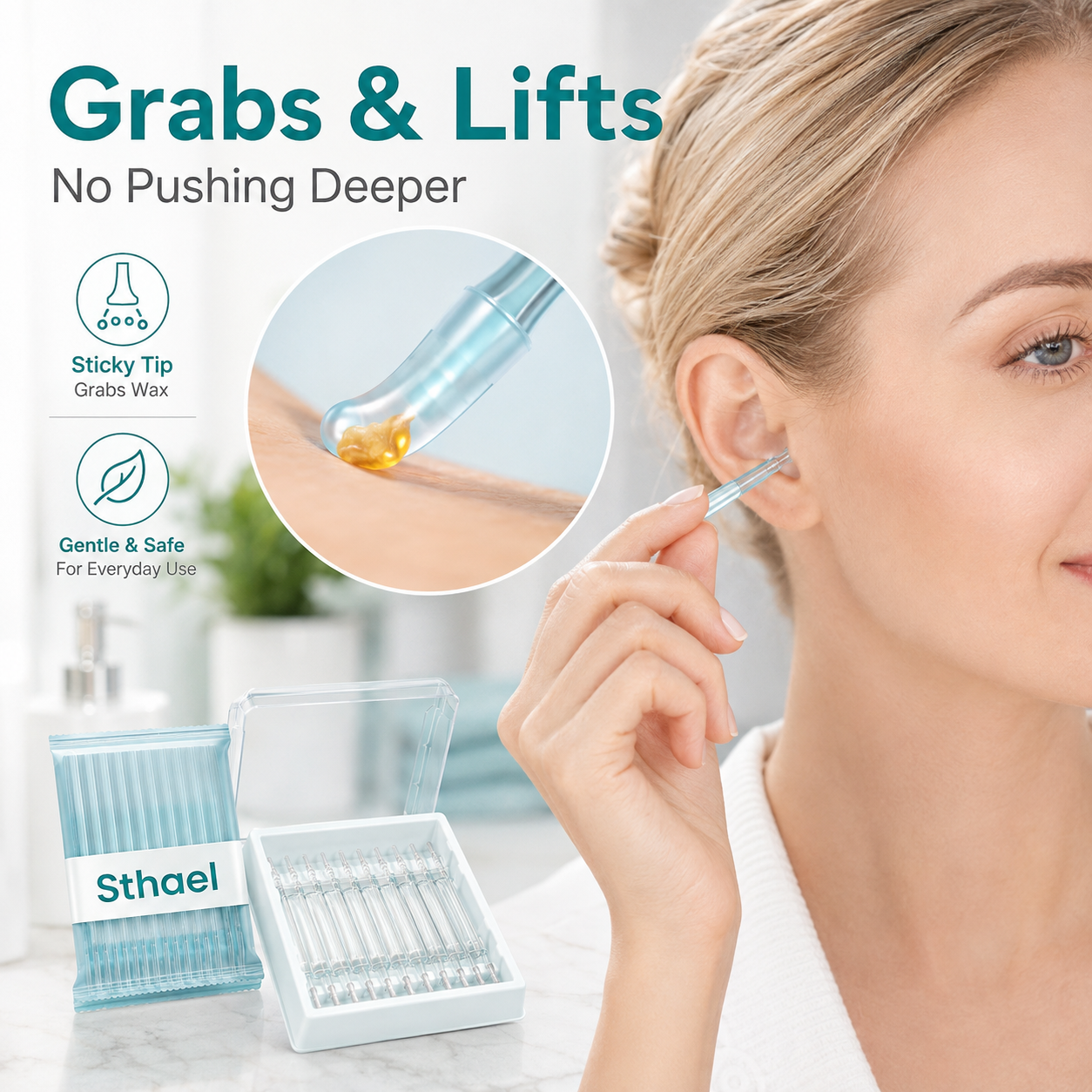 24‑Pack Ear Cleaner Sticks, Soft Sticky Ear Wax Remover