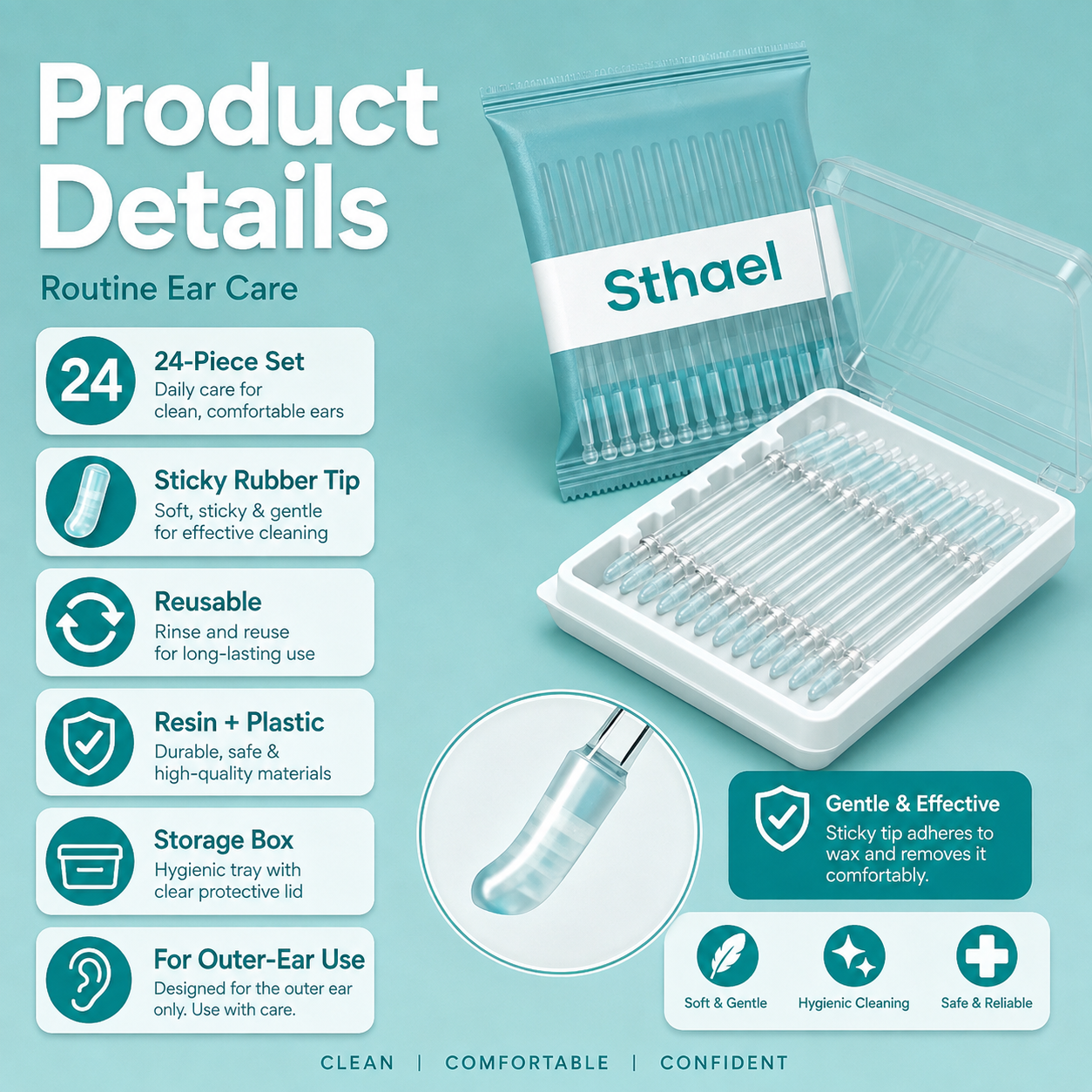 24‑Pack Ear Cleaner Sticks, Soft Sticky Ear Wax Remover