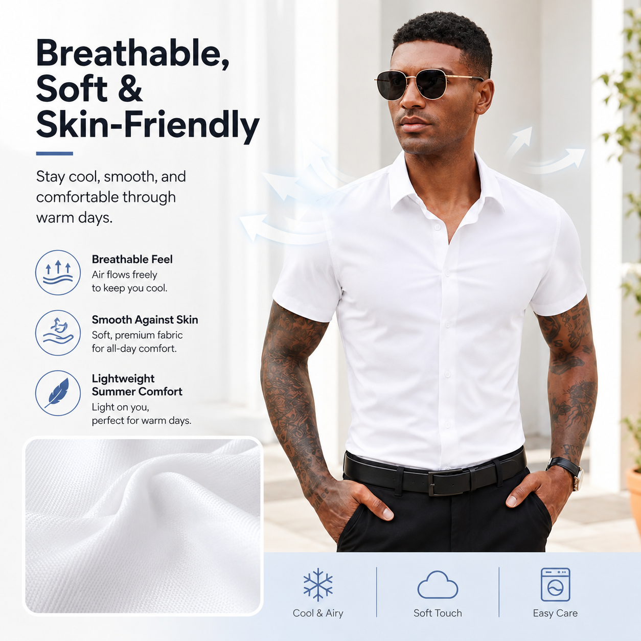 💪 Men's Stretch Slim Fit Short Sleeve Shirt – Button-Down Casual Style