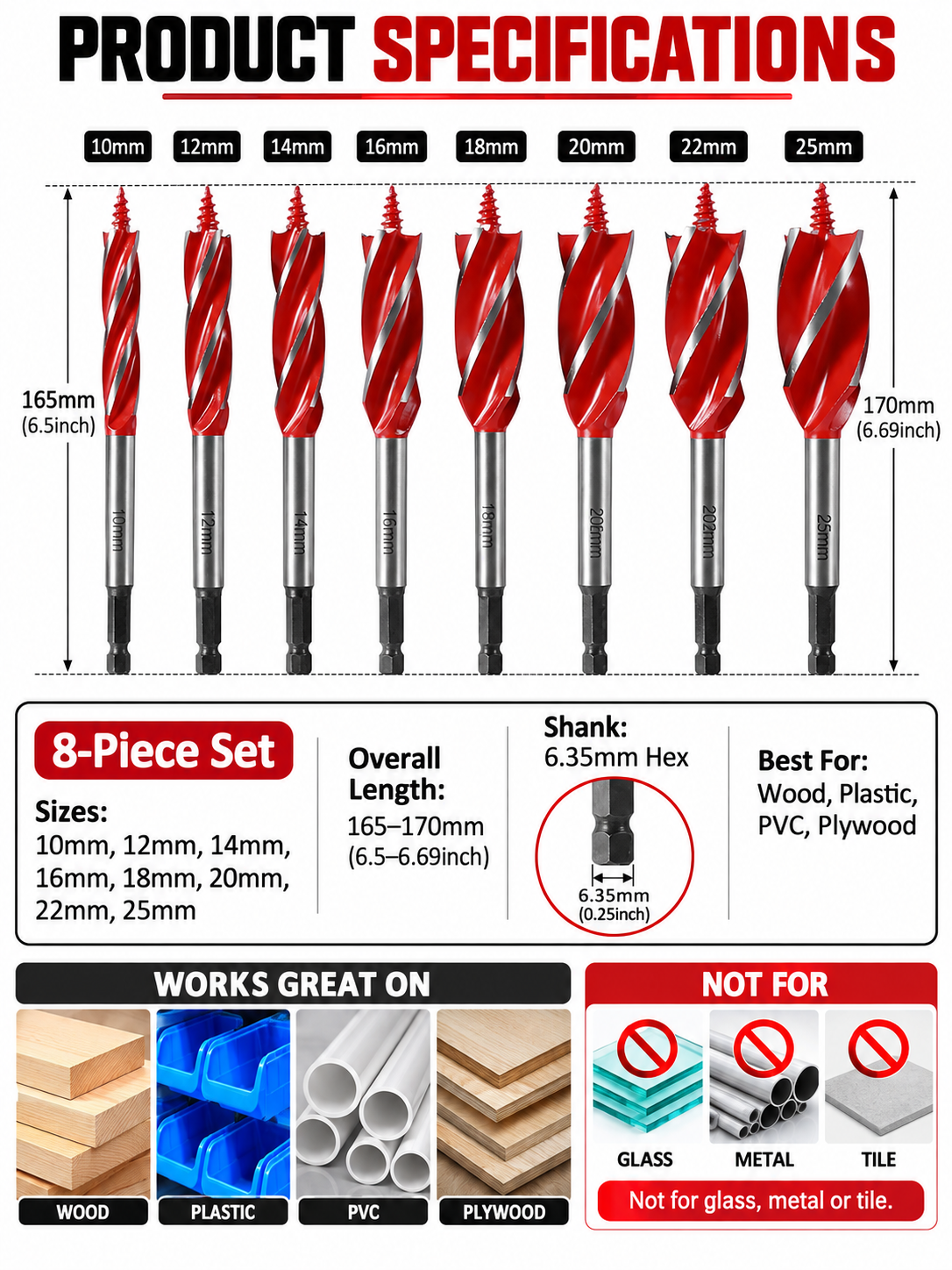 🔨 Workshop Deal – 8-Piece Wood Boring Bit Set 🛠️ Durable Cutting Tools for Timber & Plastic Projects 📐