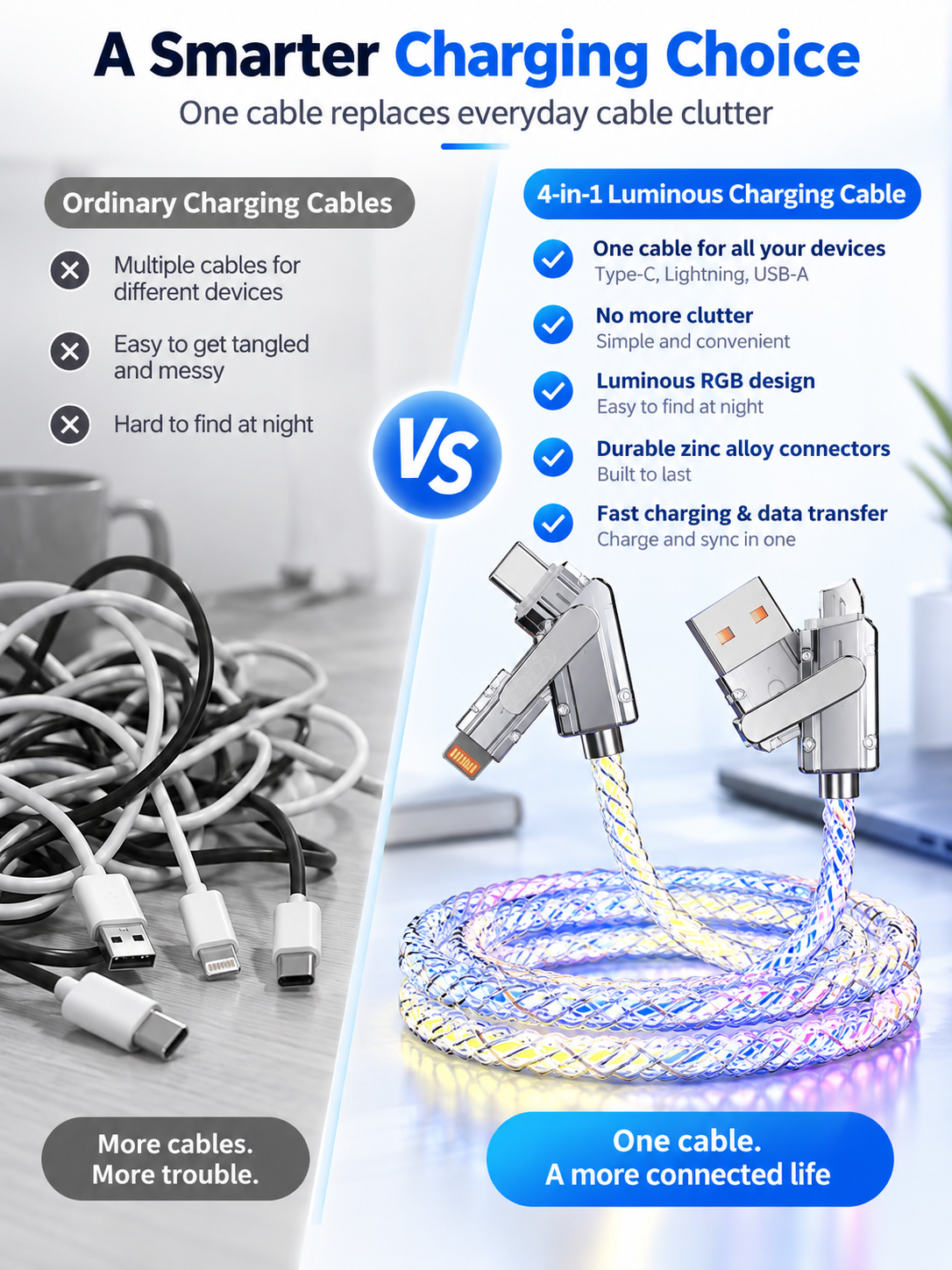 ⚡ Tech Deal – 100W 4-in-1 LED Fast Charging Cable 🔋 Multi-Device Charging & Data Transfer with 4 Connectors ✨
