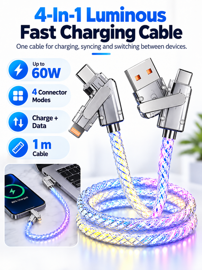 ⚡ Tech Deal – 100W 4-in-1 LED Fast Charging Cable 🔋 Multi-Device Charging & Data Transfer with 4 Connectors ✨