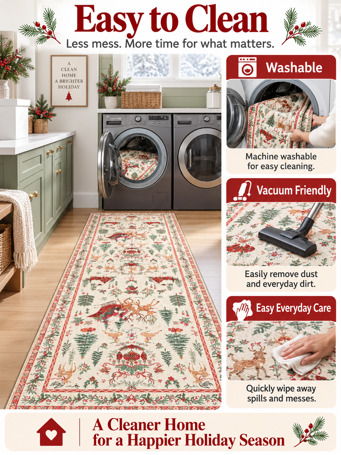 🎄 Holiday Home Deal – Festive Christmas Runner Rug ❤️ Soft, Washable & Non-Slip Décor for Hallways, Bedrooms & Living Spaces ✨