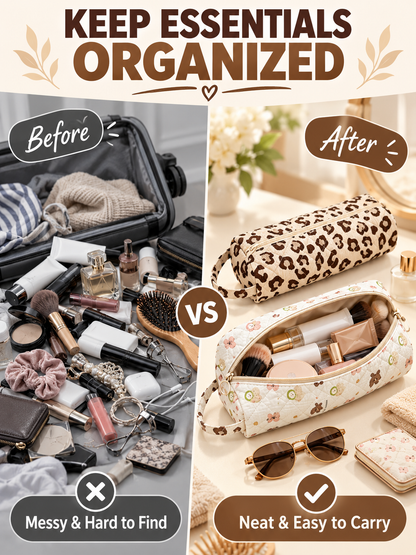 ✨ Travel Deal – Quilted Cosmetic Organizer Bag 🧳 Spacious Zipper Pouch with Handle for Beauty & Toiletry Essentials 💄