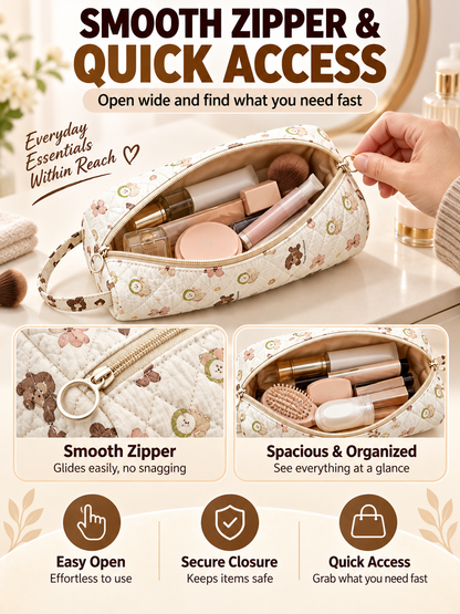 ✨ Travel Deal – Quilted Cosmetic Organizer Bag 🧳 Spacious Zipper Pouch with Handle for Beauty & Toiletry Essentials 💄