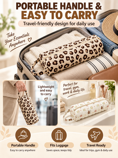 ✨ Travel Deal – Quilted Cosmetic Organizer Bag 🧳 Spacious Zipper Pouch with Handle for Beauty & Toiletry Essentials 💄