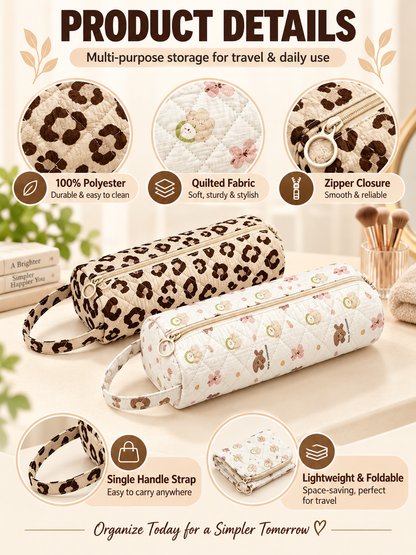 ✨ Travel Deal – Quilted Cosmetic Organizer Bag 🧳 Spacious Zipper Pouch with Handle for Beauty & Toiletry Essentials 💄