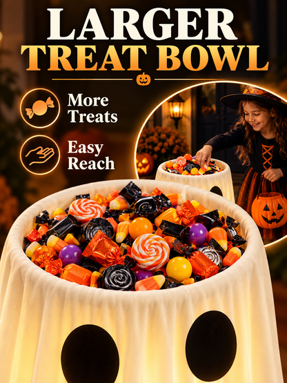 🎃 Halloween Deal – Glowing Ghost Treat Bowl 👻 Light-Up Candy Holder with Timer & Remote for Indoor & Outdoor Décor ✨