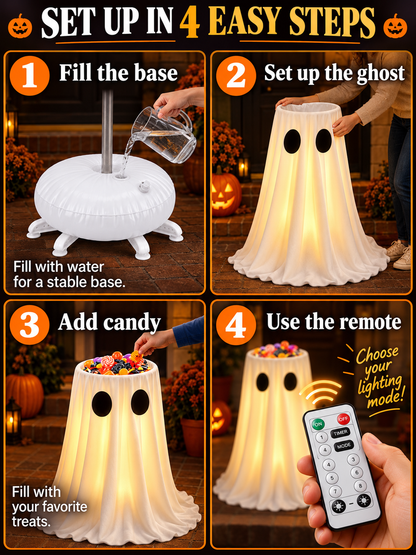 🎃 Halloween Deal – Glowing Ghost Treat Bowl 👻 Light-Up Candy Holder with Timer & Remote for Indoor & Outdoor Décor ✨