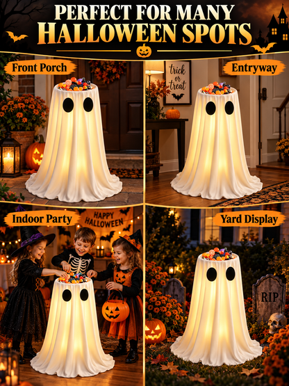 🎃 Halloween Deal – Glowing Ghost Treat Bowl 👻 Light-Up Candy Holder with Timer & Remote for Indoor & Outdoor Décor ✨