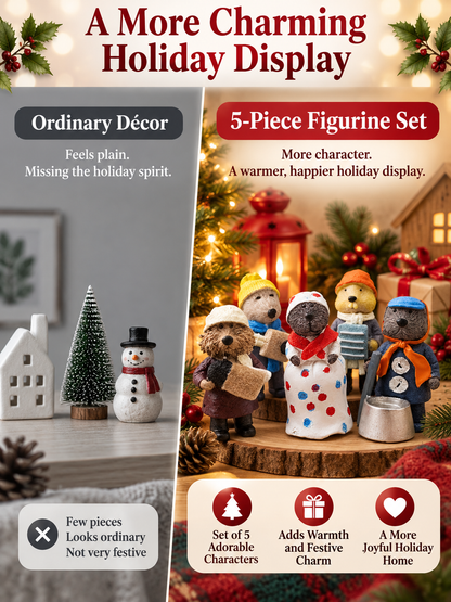 🎄 Holiday Decor Deal – 5-Piece Woodland Figurine Set 🦫 Charming Resin Mini Statues for Festive Home Displays ✨