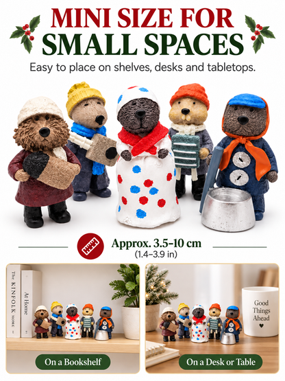 🎄 Holiday Decor Deal – 5-Piece Woodland Figurine Set 🦫 Charming Resin Mini Statues for Festive Home Displays ✨
