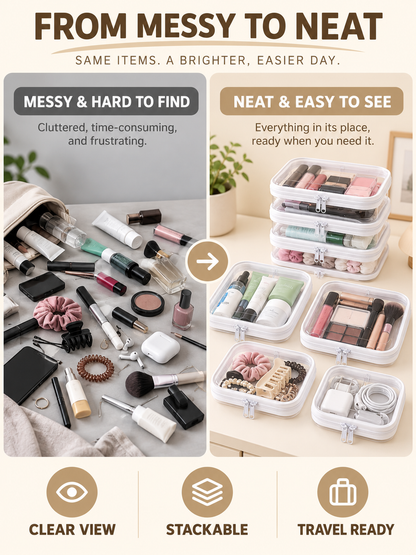 🌟Clear Organizer Storage Box 🌟4PCS Clear Hard Zipper Case PVC Plastic Clear Storage Containers