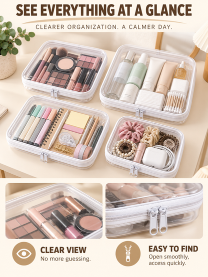 🌟Clear Organizer Storage Box 🌟4PCS Clear Hard Zipper Case PVC Plastic Clear Storage Containers