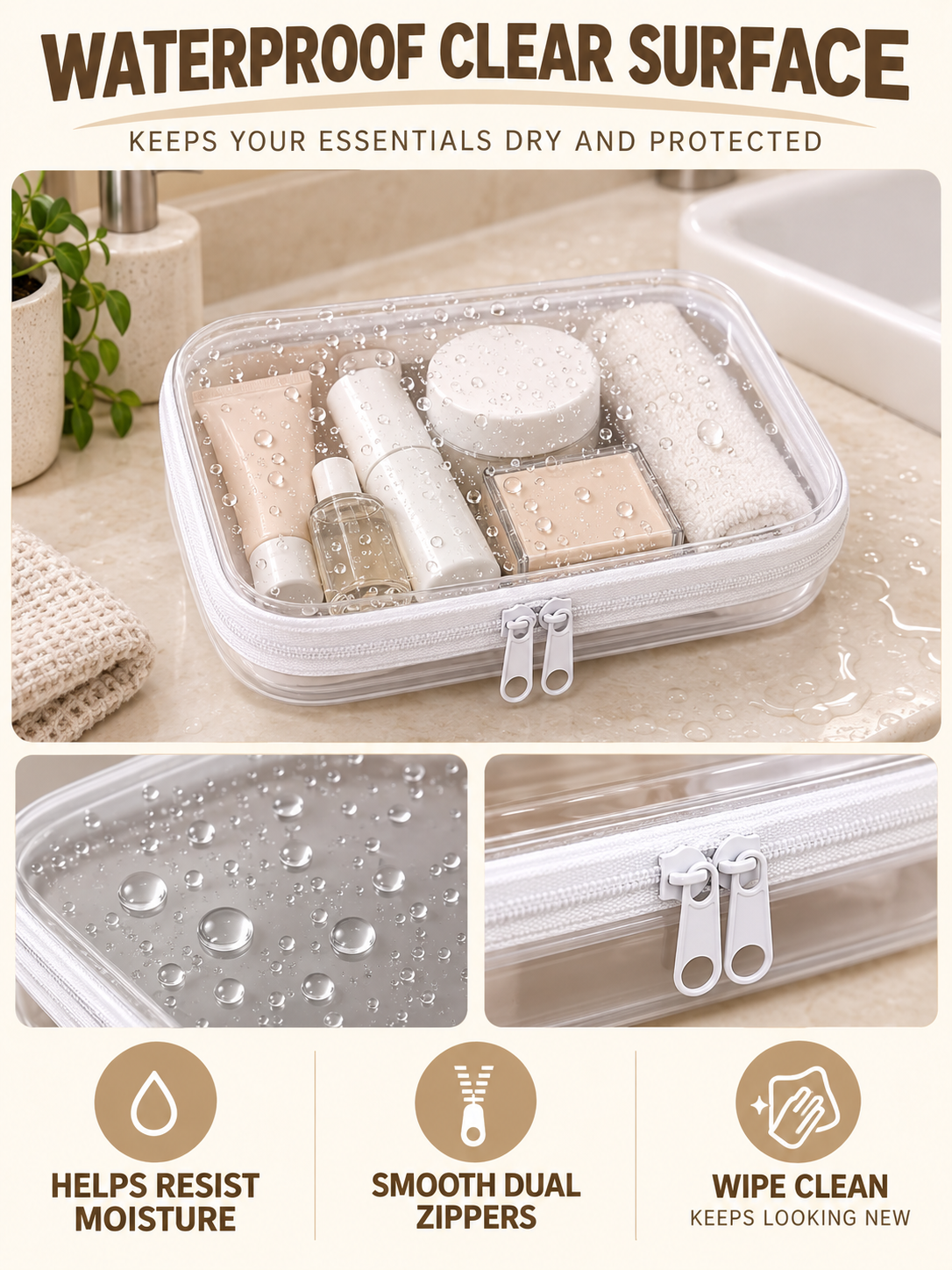 🌟Clear Organizer Storage Box 🌟4PCS Clear Hard Zipper Case PVC Plastic Clear Storage Containers