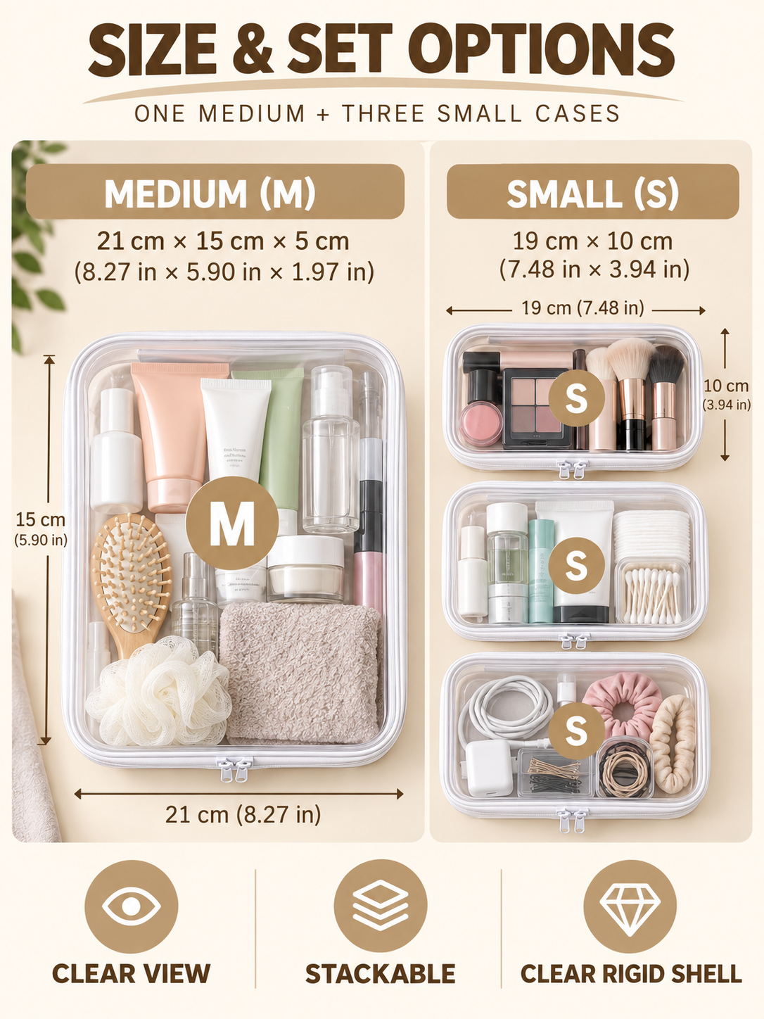 🌟Clear Organizer Storage Box 🌟4PCS Clear Hard Zipper Case PVC Plastic Clear Storage Containers